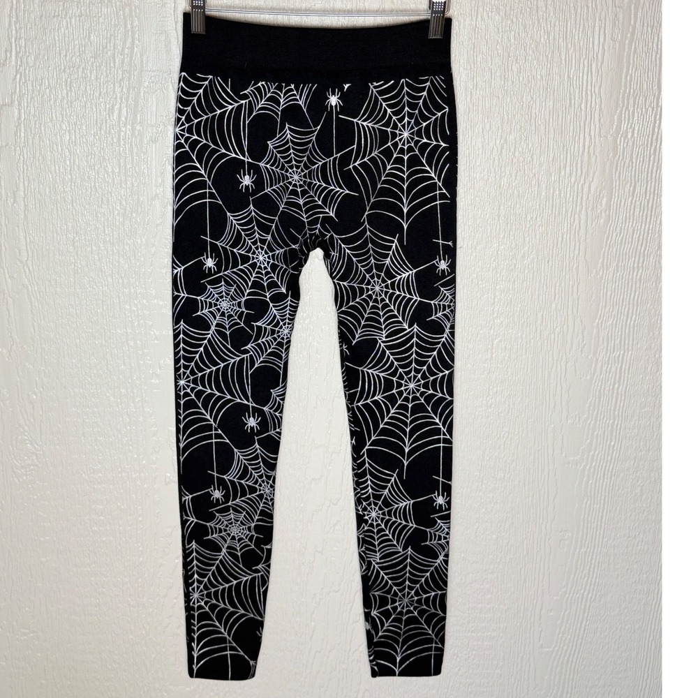 French Laundry Spider Web Print Leggings Black White Halloween Goth Womens S/M